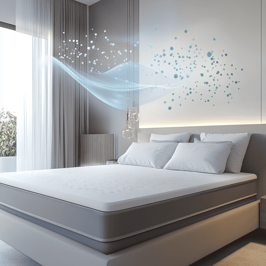 Un letto moderno con effetto di flusso d'aria sopra.