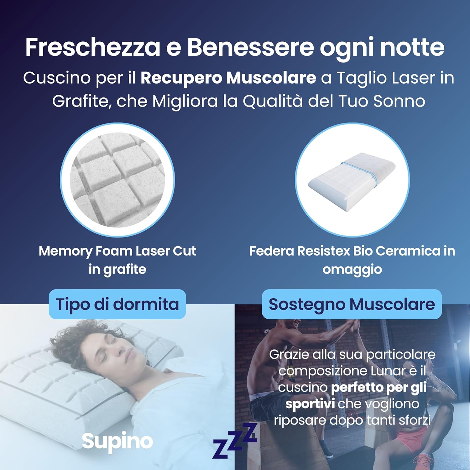 Coppia | Cuscino per recupero muscolare a taglio laser in grafite - Lunar