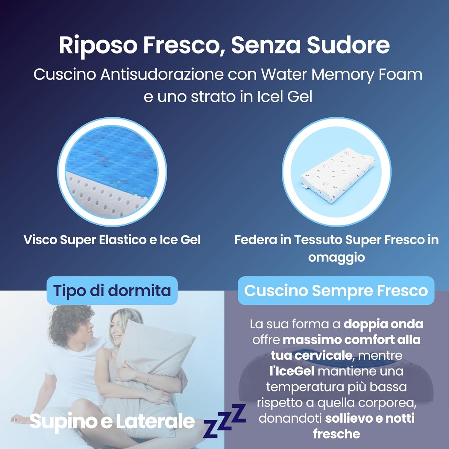 Coppia | Cuscino - Gel- Cervicale - Stop al Sudore - Termoregolatore - Kratos