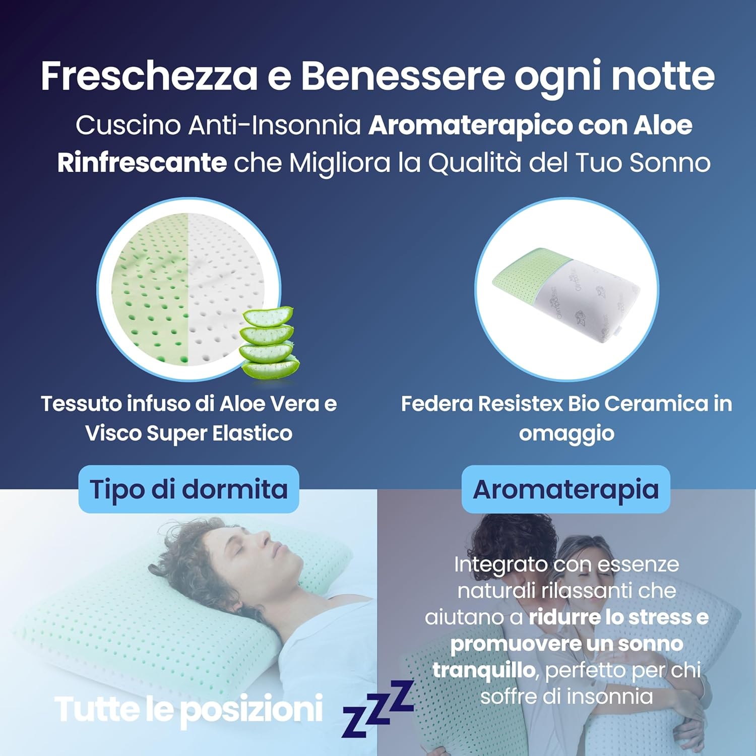 Coppia | Cuscino Anti-Insonnia Aromaterapico con Aloe Rinfrescante - Morfeo