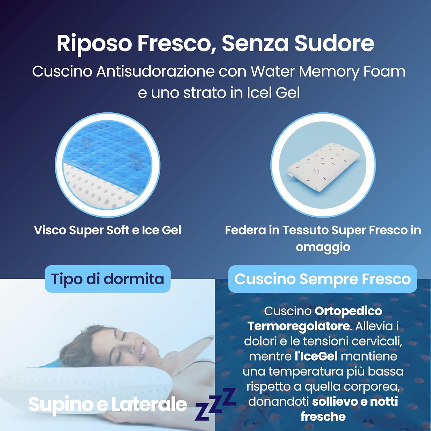 Coppia | Cuscino - Gel- Stop al Sudore - Termoregolatore - Poseidone