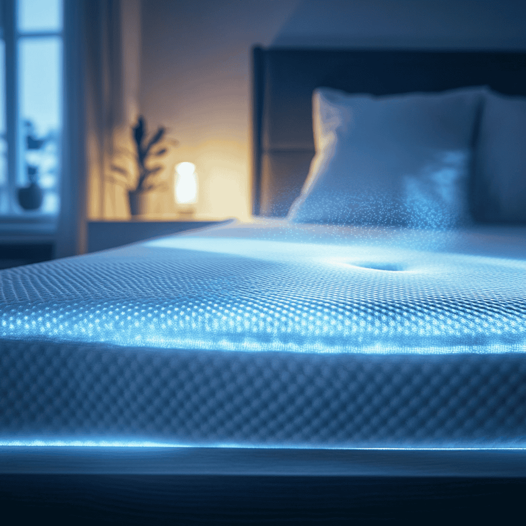 Un materasso illuminato in una stanza con una lampada.