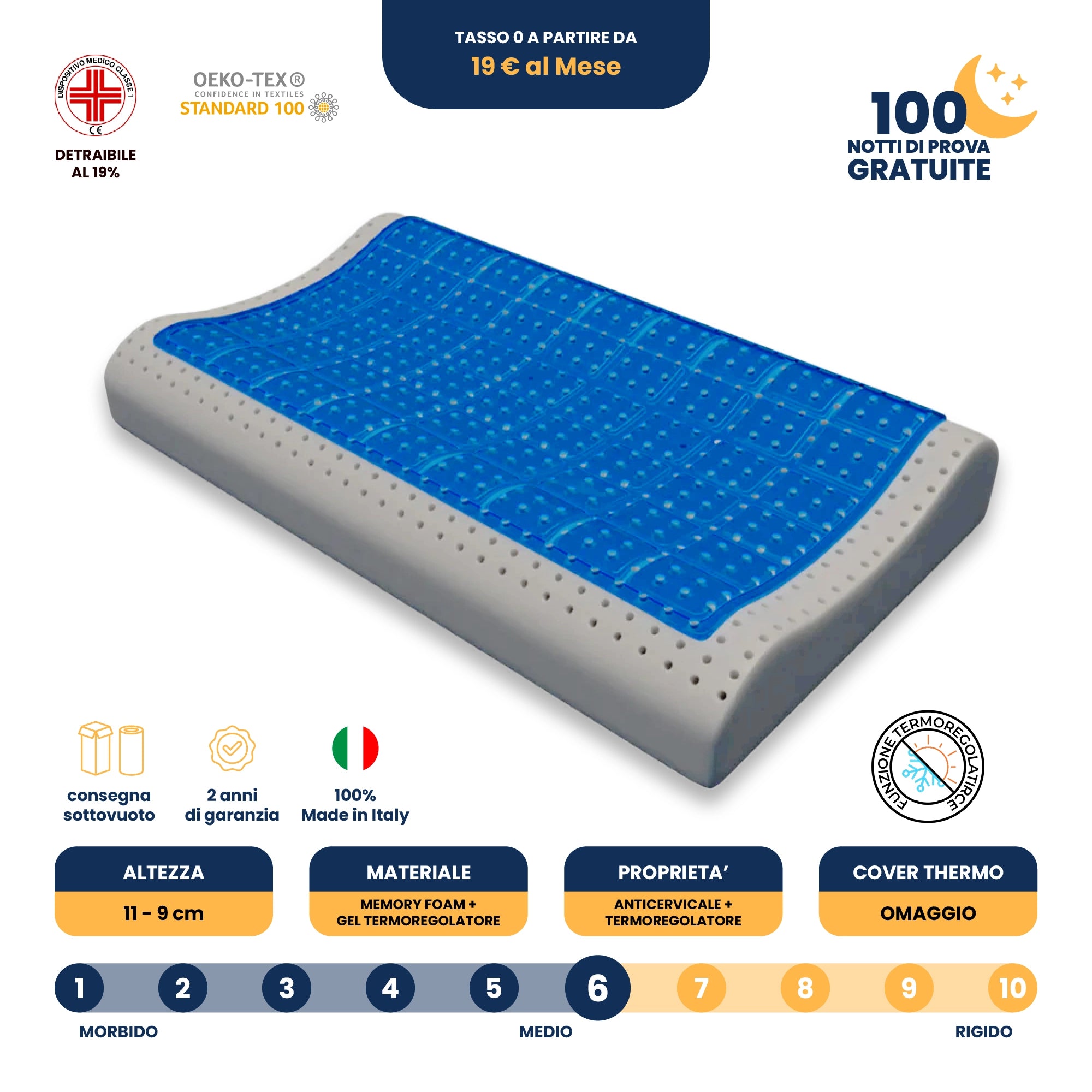 Cuscino - Gel- Cervicale - Stop al Sudore - Termoregolatore - Kratos