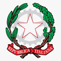 Stemma con stella rossa, ingranaggio e rami verdi.