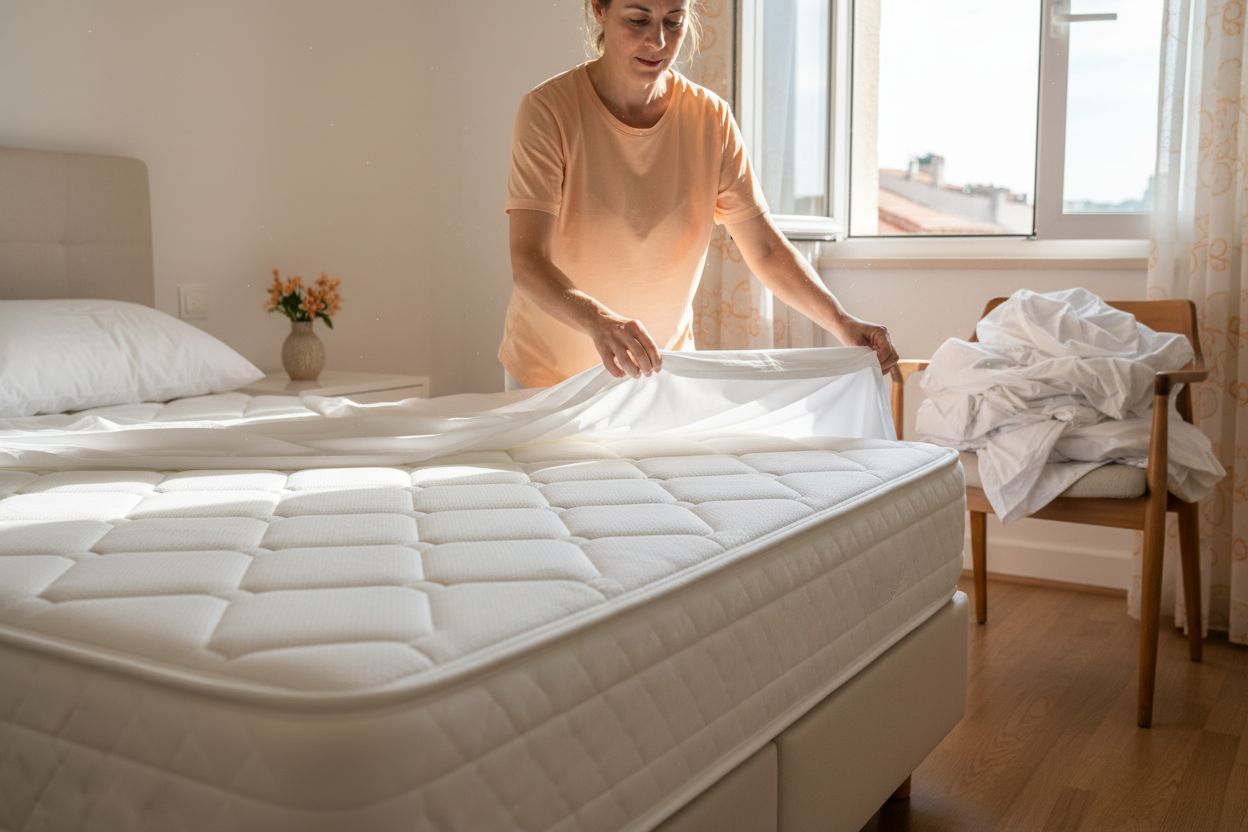 disinfettare un materasso, rimuovere biancheria, arieggiare